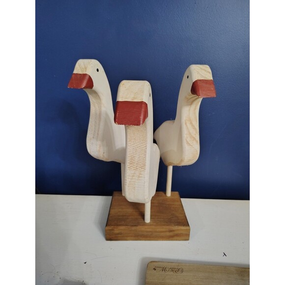 Vintage Folk Art Goose Geese Flock Wooden Hand Painted White Country large - Picture 5 of 7